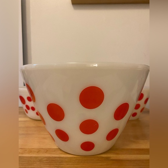 Fire King Oven Ware White Bowls with Red Polka Dots - Picture 4 of 10
